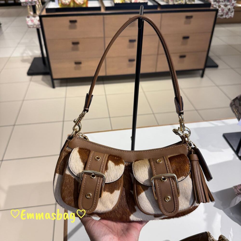 Coach Ashton Shoulder Bag In Haircalf With Cow Print CDW47 cow printed haircalf